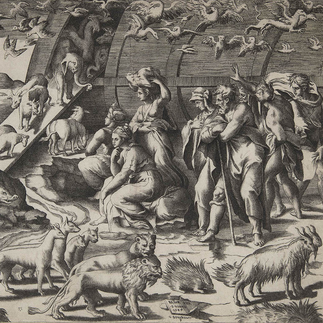 Noah and the animals leaving the Ark